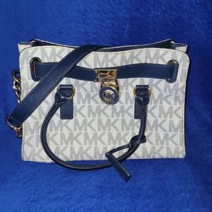 Michael Kors Rare Navy and White Signature Hamilton Bag